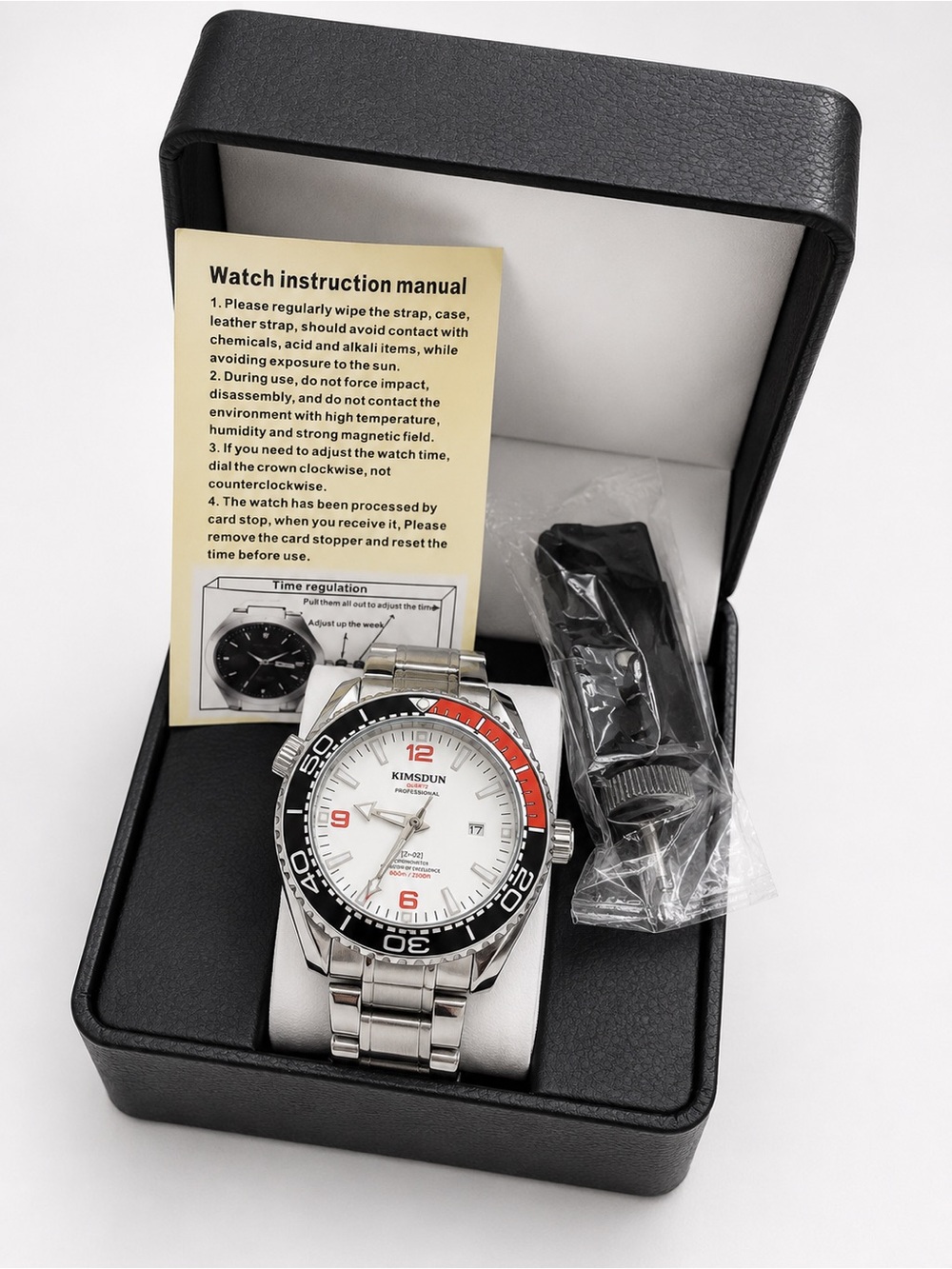 KIMSDUN Automatic Diver watch,white dial,Rotating Bezel, Luminous bezel pip
